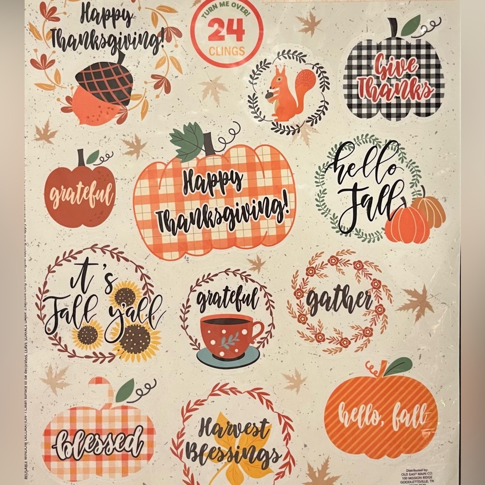 NWT 2 pack, Window Clings Thanksgiving Fall Autumn !